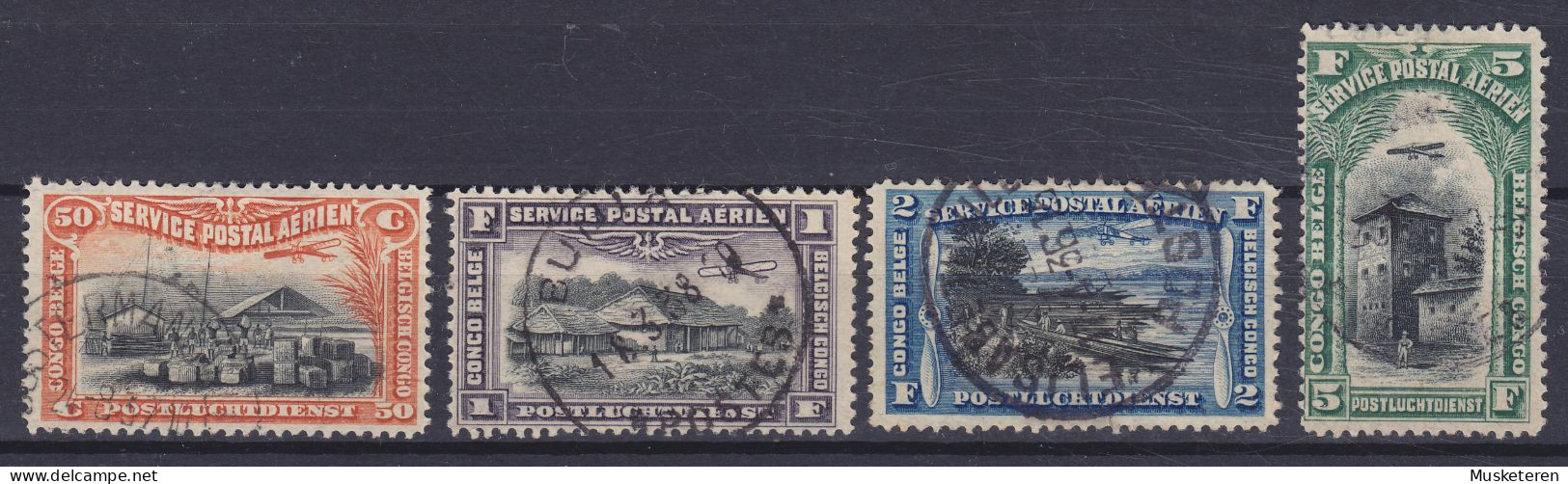 Belgian Congo 1921 Mi. 42-45, Flugpost Aerien Incl. Deluxe BUNIA & ELISABETHVILLE Cancels Complete Set - Gebruikt