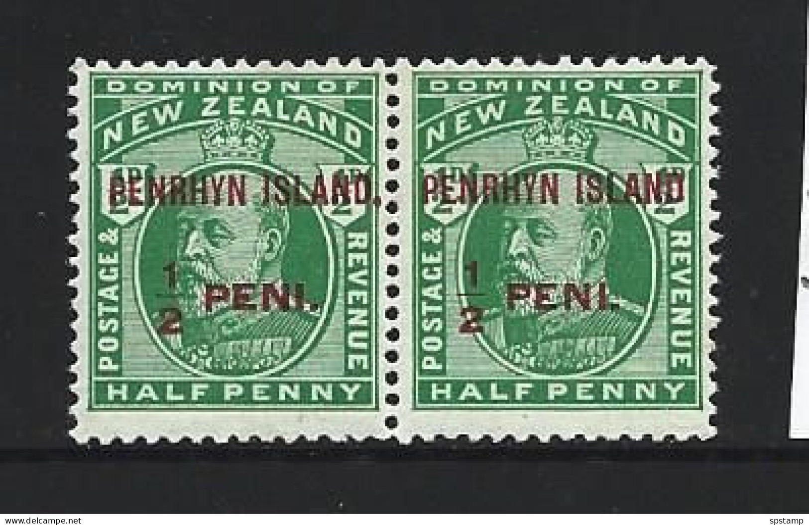 Penrhyn Island 1914 KEVII 1/2d Carmine Overprint Pair MLH , One No Stop After Island Variety - Penrhyn