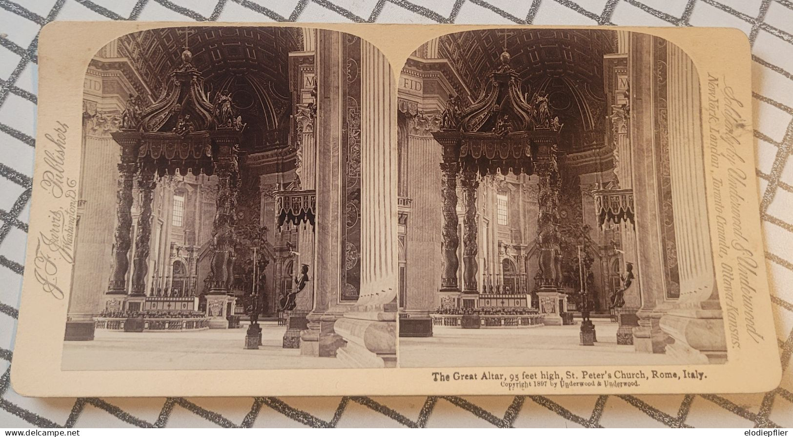 Le Grand Autel (95 Pieds De Haut), Eglise St. Pierre, Rome, Italie. Underwood Stéréo - Stereoscopes - Side-by-side Viewers