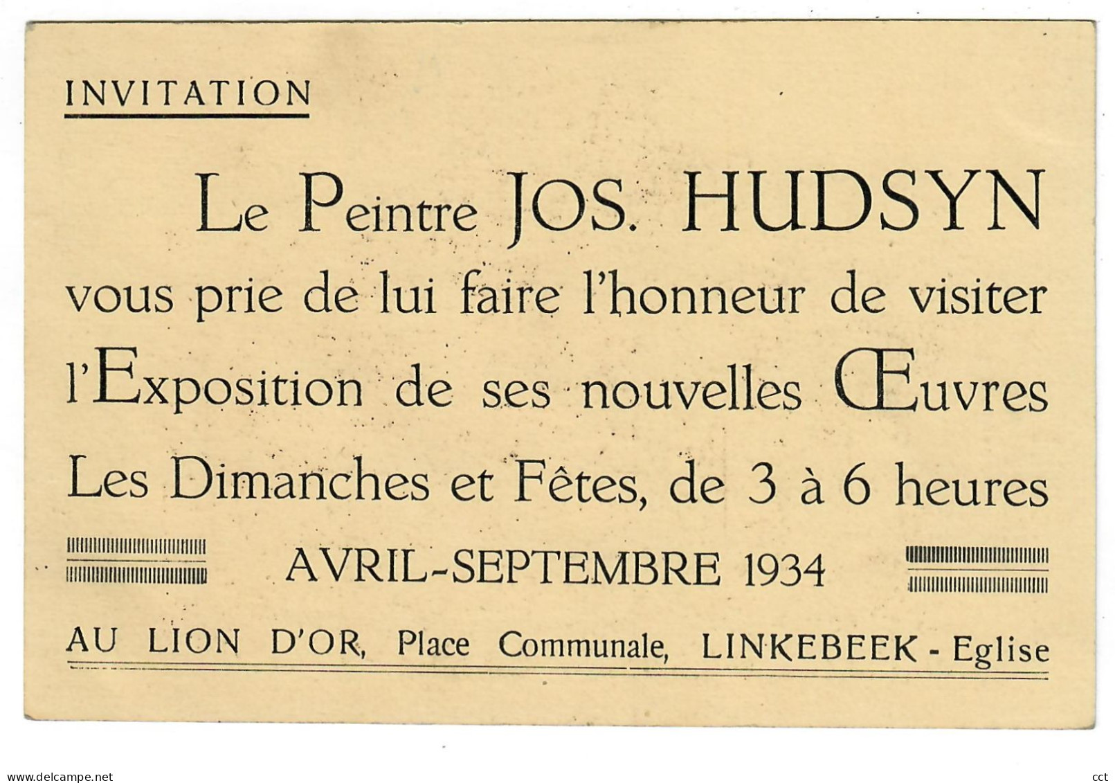 Linkebeek  De Honderdjarige Van Linkebeek 1832-1932   Invitation Le Peintre Jos. Hudsyn 1934 - Linkebeek