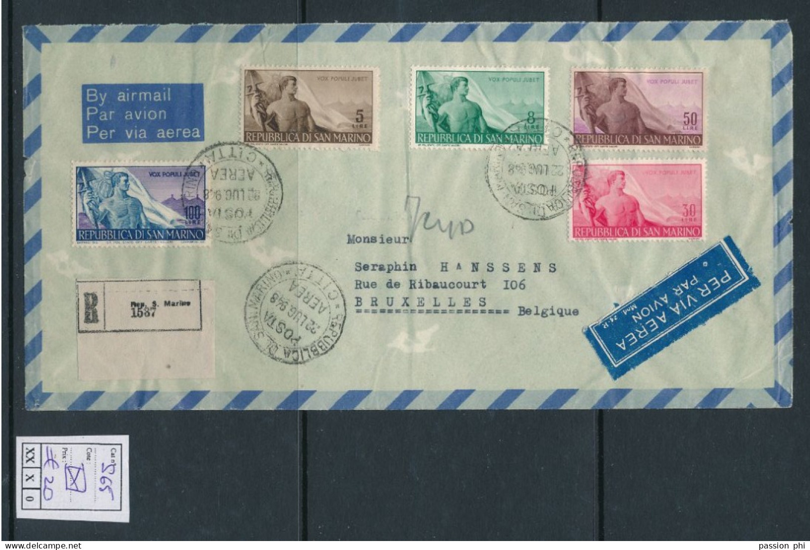 ST. MARINO SASSONE S65 ON AIR COVER - Lettres & Documents