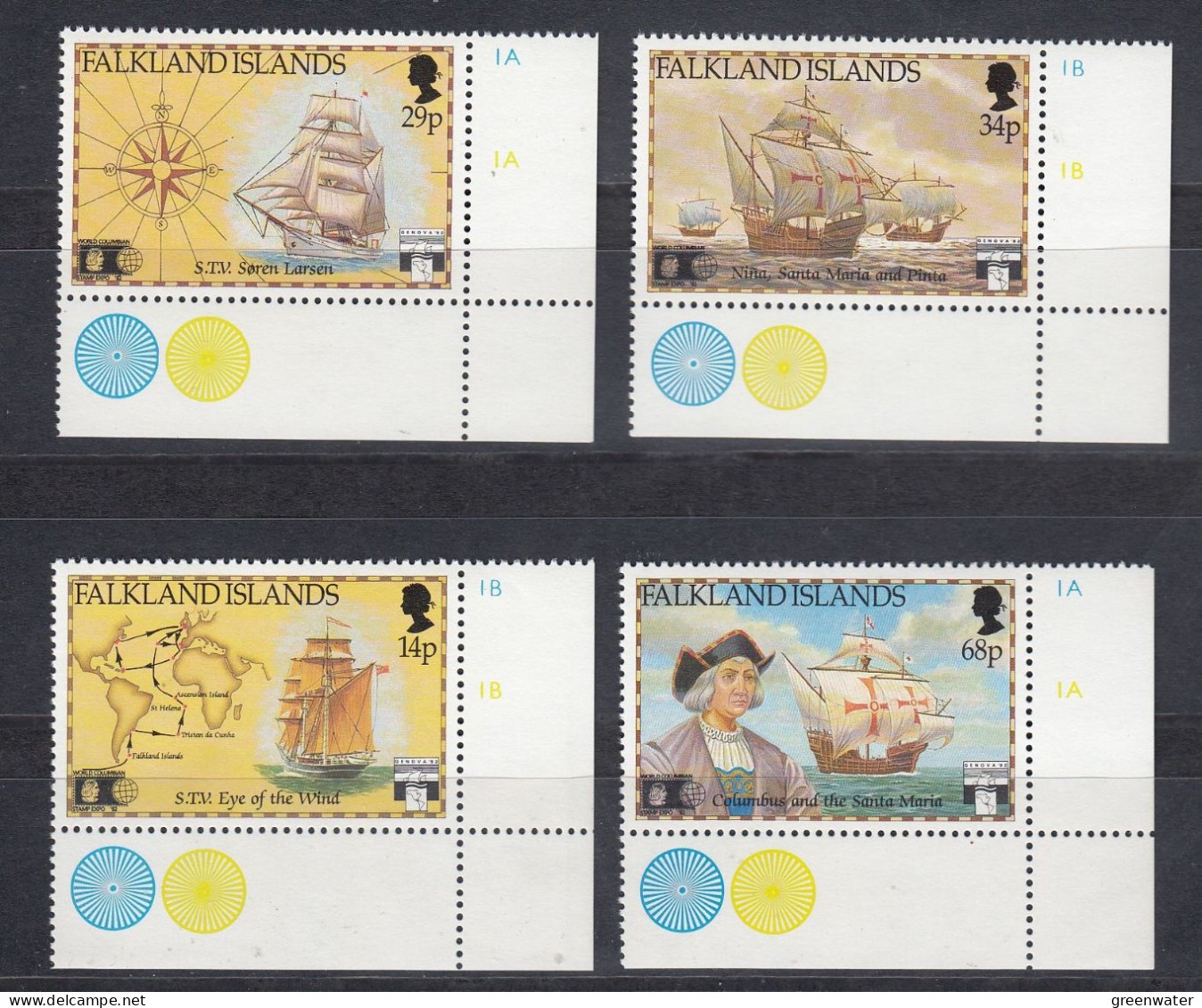 Falkland Islands 1991 Discovery Of America 4v (corners)** Mnh (59687) - Falkland