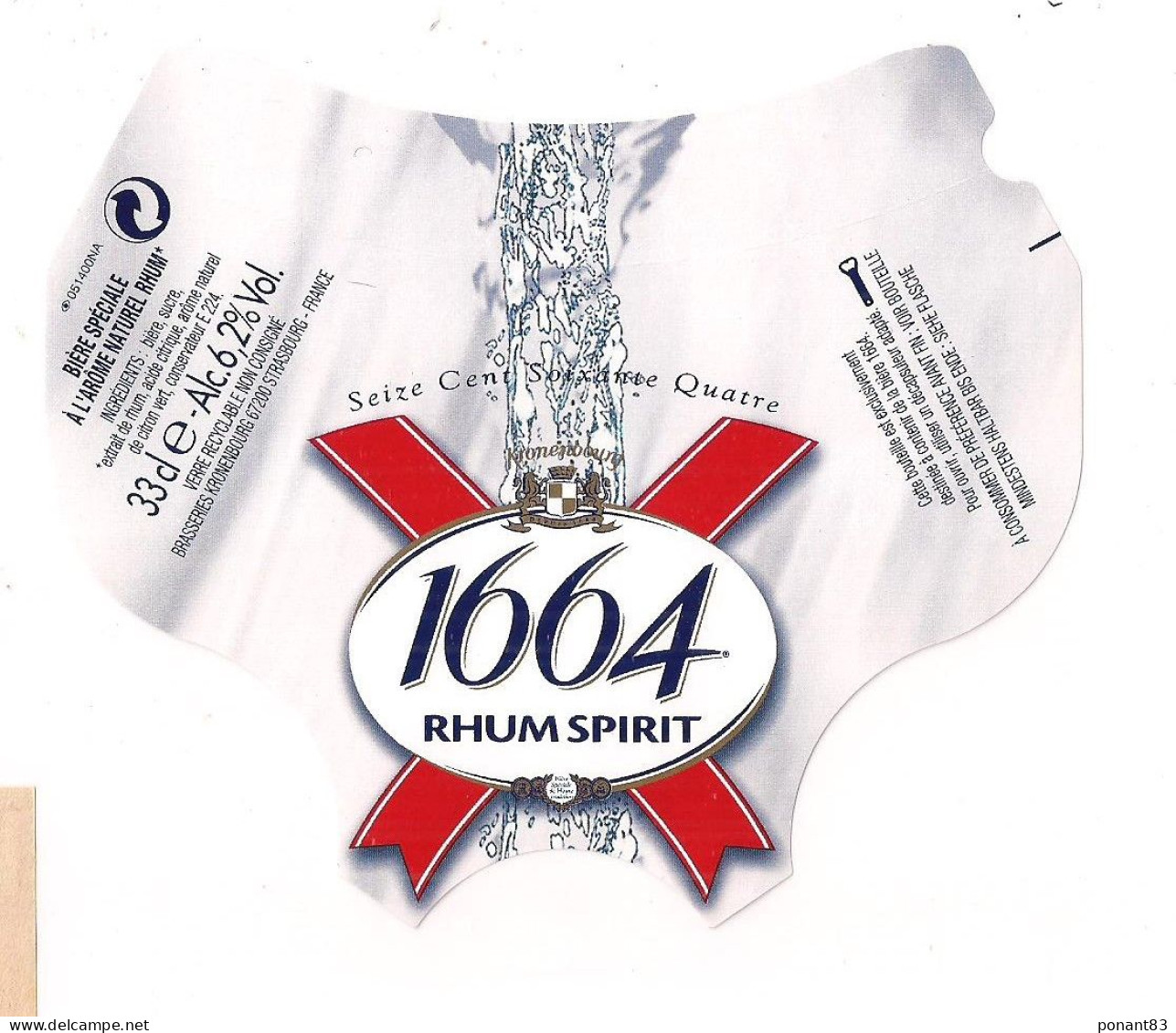 Etiquette  1664 - Rhum Spirit -33cl - 6,2% - Bière Spéciale à L'arôme Naturel RHUM - Brasseries Kronenbourg - - Birra