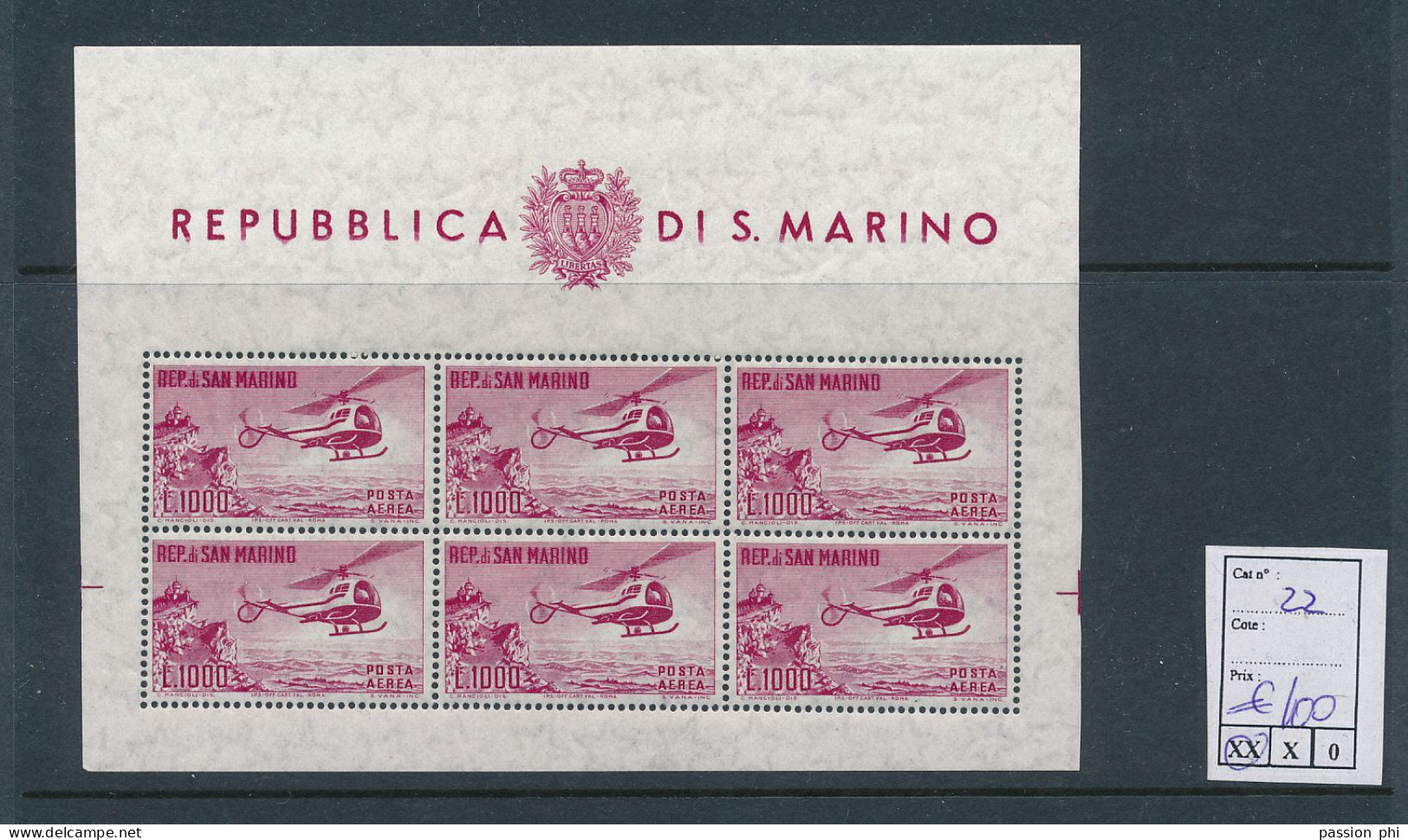 ST. MARINO SASSONE 22 MNH - Blokken & Velletjes