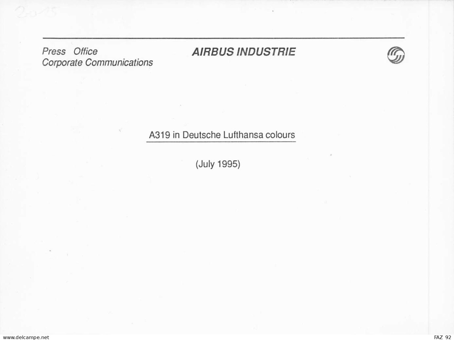 Airbus A319 - Lufthansa - 180 X 130 Mm. - Photo Presse Originale - Aviation