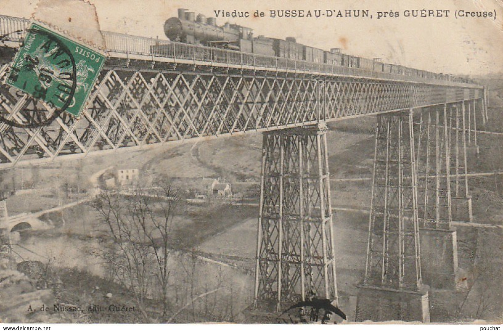 BE13 -(23)  VIADUC DE BUSSEAU D ' AHUN , PRES GUERET  -  LOCOMOTIVE ET WAGONS DE MARCHANDISES  -  2 SCANS - Autres & Non Classés