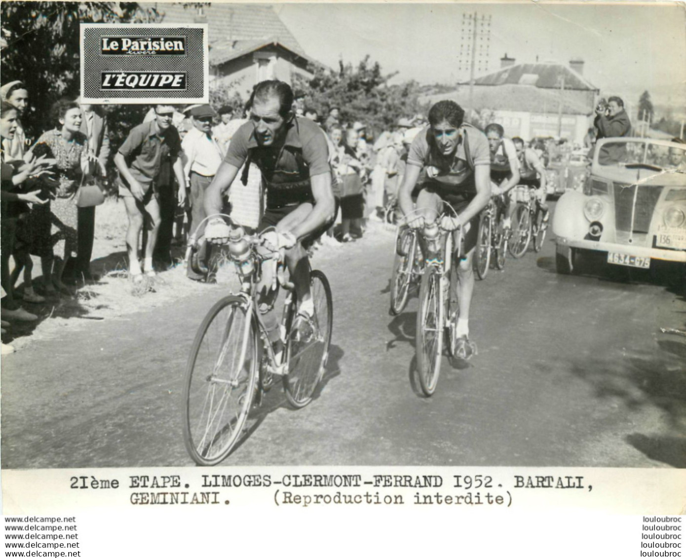 TOUR DE FRANCE 1952 BARTALI ET GEMINIANI 21èm ETAPE PHOTO DE  PRESSE ORIGINALE ARGENTIQUE  20X15CM EQUIPE  LE PARISIEN - Sporten