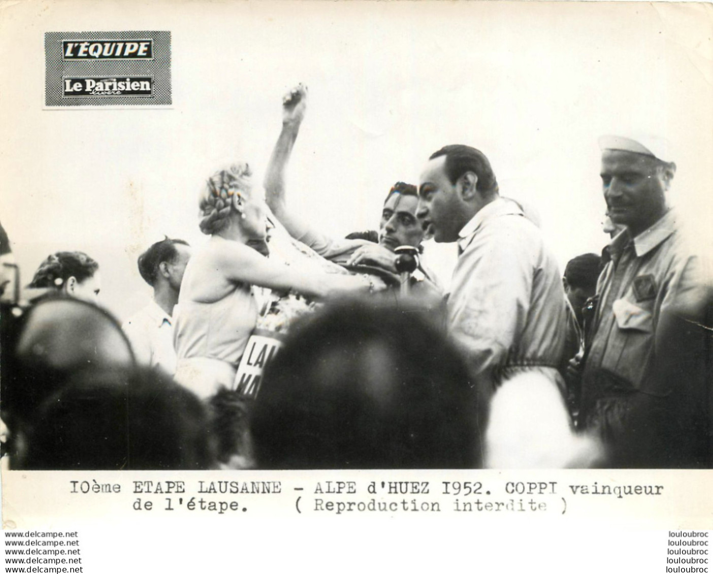 TOUR DE FRANCE 1952 COPPI VAINQUEUR 10ème ETAPE PHOTO DE PRESSE ORIGINALE ARGENTIQUE  20X15CM EQUIPE  LE PARISIEN - Sports