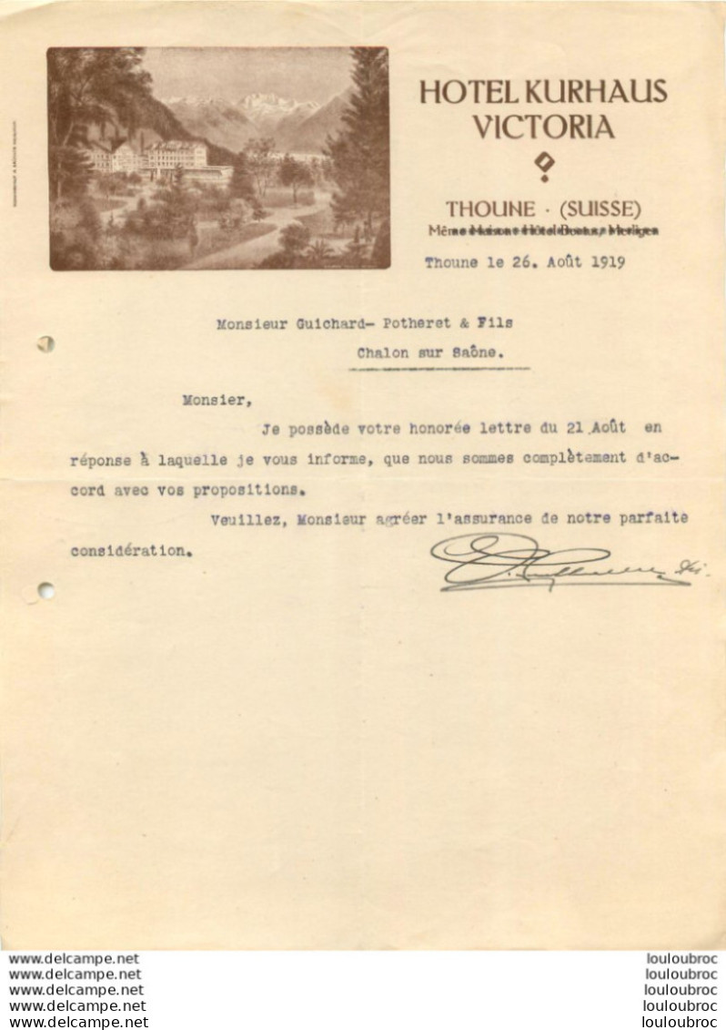 THOUNE HOTEL KURHAUS VICTORIA 1919 - Suisse