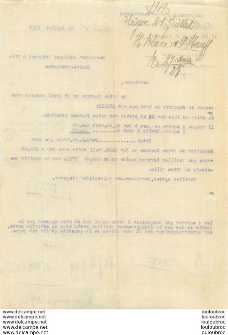 SAIGON VIETNAM  H. BLANC ET P. HAUFF  MOTTET SAIGON LIVRAISON DE VNS  1919 - Other & Unclassified