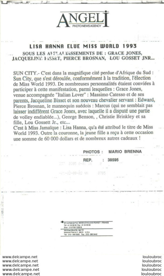 MISS JAMAIQUE LISA HANNA ELUE MISS WORLD 1993 PHOTO DE PRESSE AGENCE  ANGELI 27 X 18 CM - Personalità