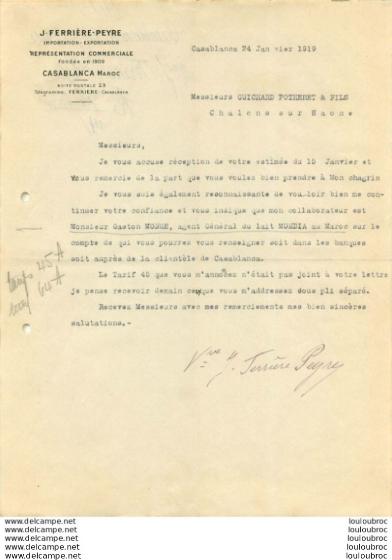 CASABLANCA J.  FERRIERE PEYRE IMPORTATION EXPORTATION 1919 - Otros & Sin Clasificación