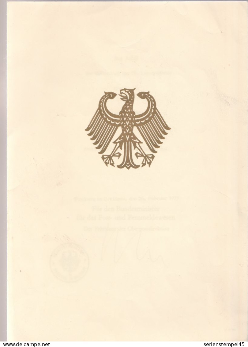 Urkunde Aus Freiburg 1979 Von Für Den Bundesminister Für Das Post- Und Fernmeldewesen Glückwünsche 75 Lebensjahr - Poste