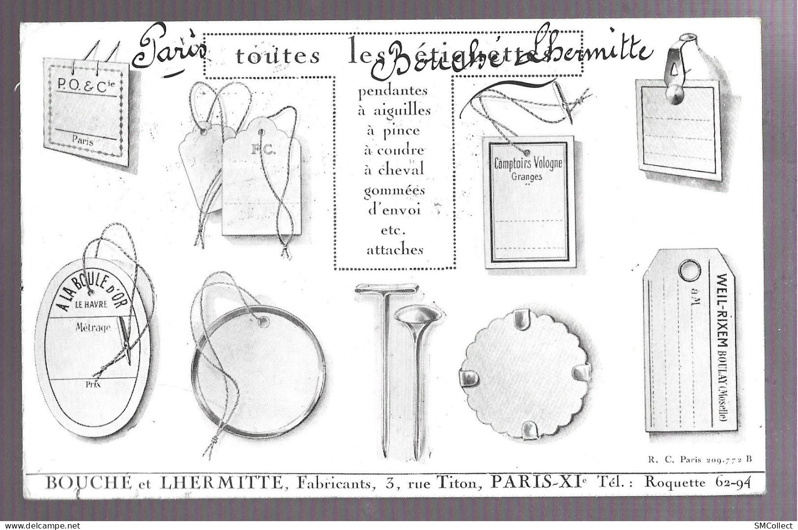 Paris. Carte Publicitaire. Fabricants D'étiquettes Bouche Et Lhermitte. Carte Inédite (A17p30) - Distrito: 11