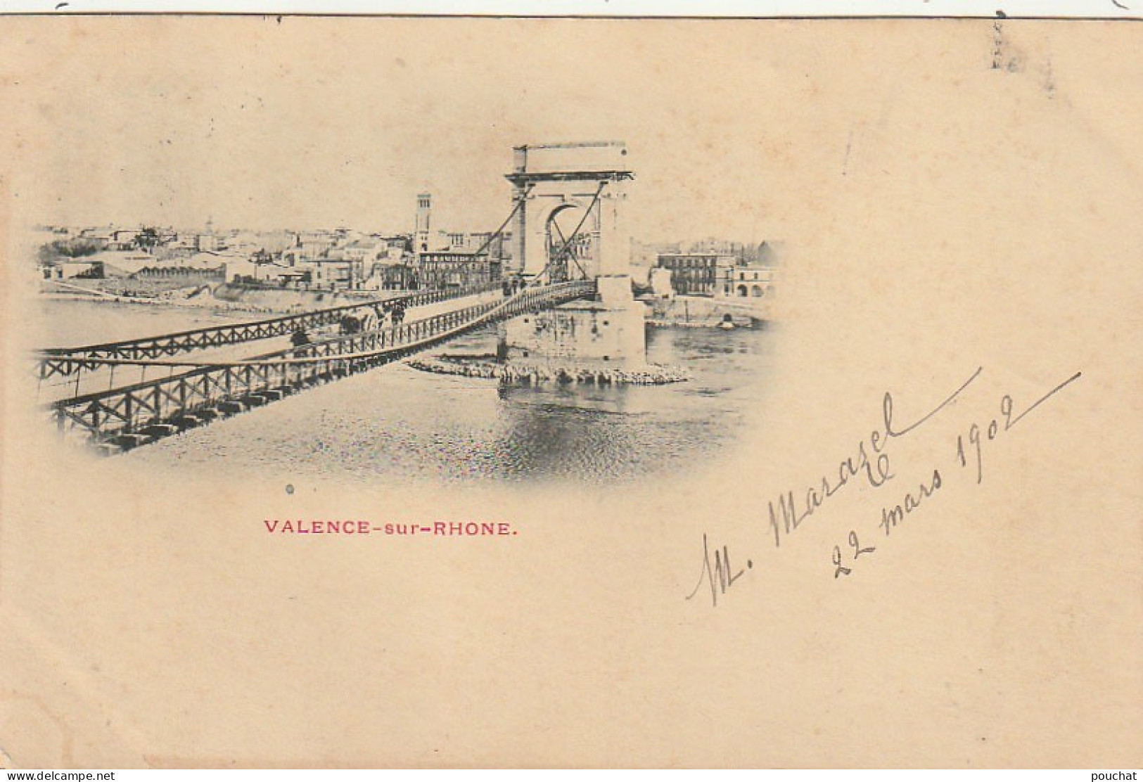 BE20 -(26) VALENCE SUR RHONE  -  PONT SUSPENDU SEGUIN - ANIMATION  -  CARRIOLE    - 2 SCANS - Valence