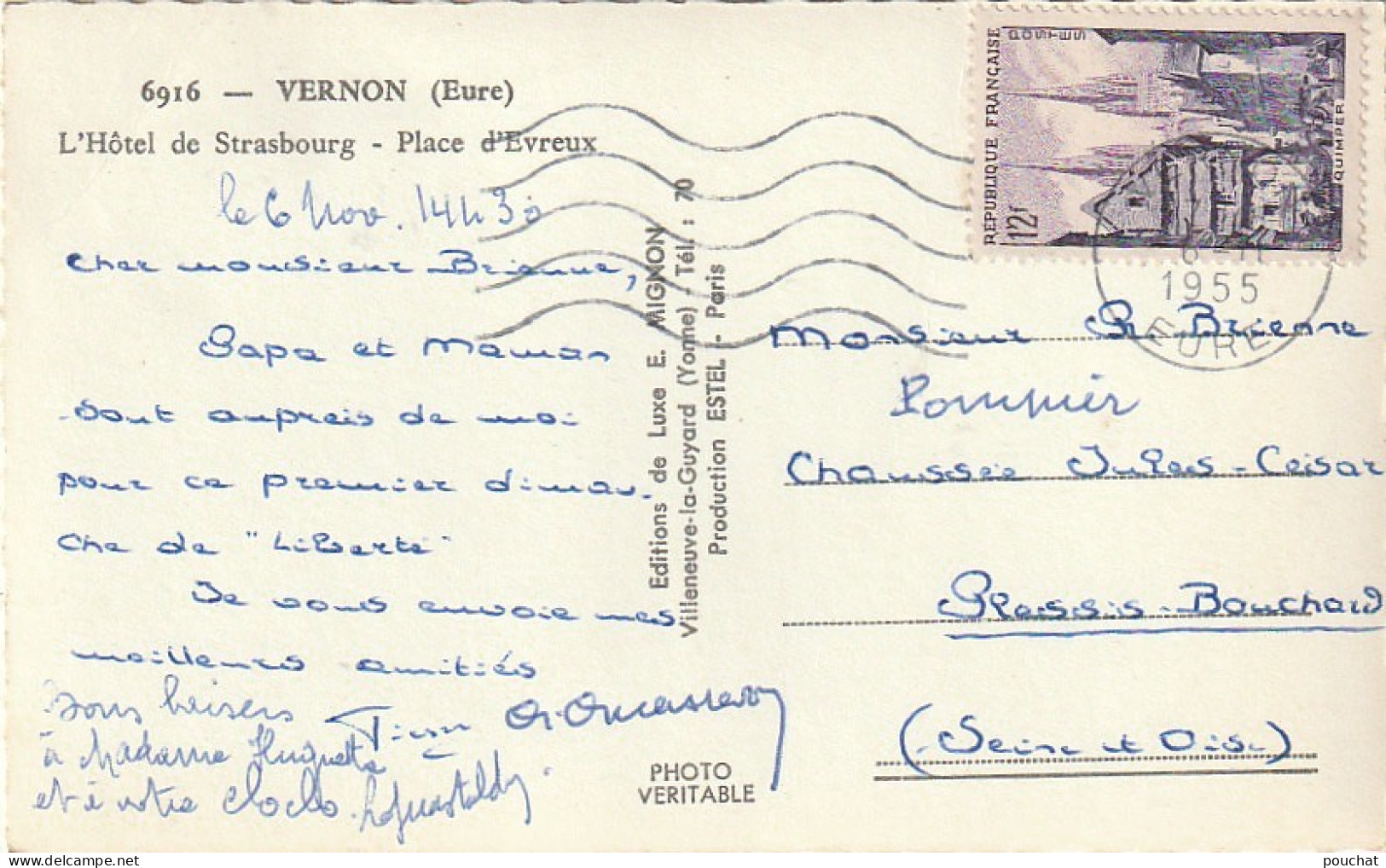 BE21 -(27) VERNON  - L ' HOTEL DE STRASBOURG -  PLACE D ' EVREUX - AUTOMOBILES : SIMCA ARONDE , CHAMBORD ...  2 SCANS - Vernon