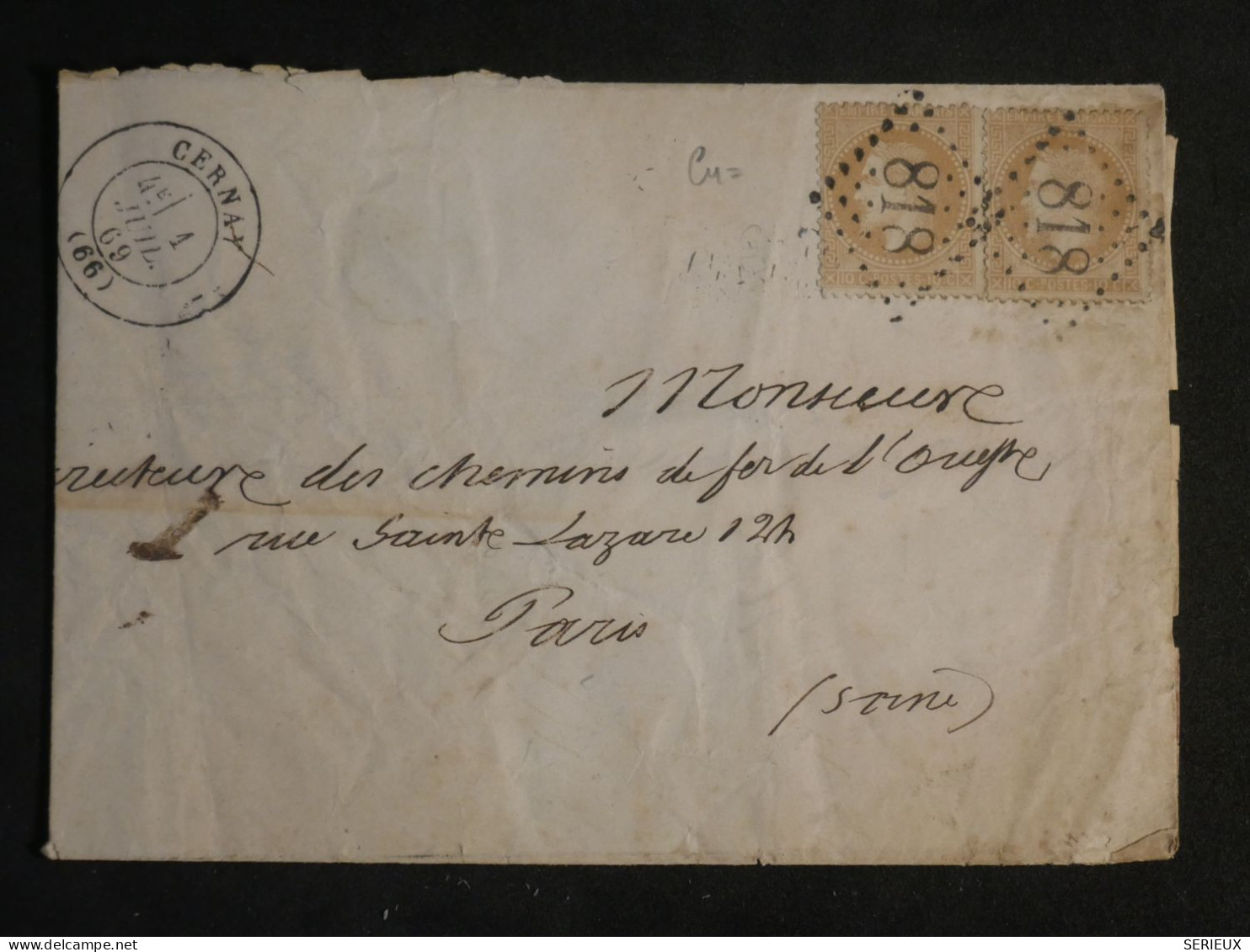 DN14 FRANCE  LETTRE   1869 CERNAY A  PARIS+N°28++ AFF. INTERESSANT++ - 1849-1876: Klassik