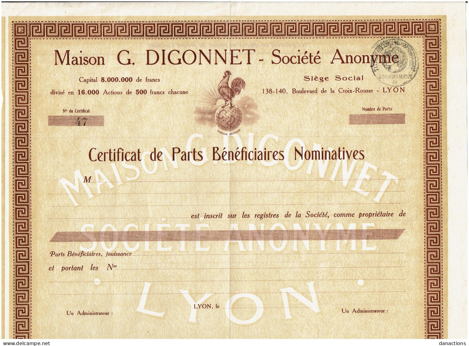 69-DIGONNET. MAISON G. ...  LYON  Déco Coq - Other & Unclassified