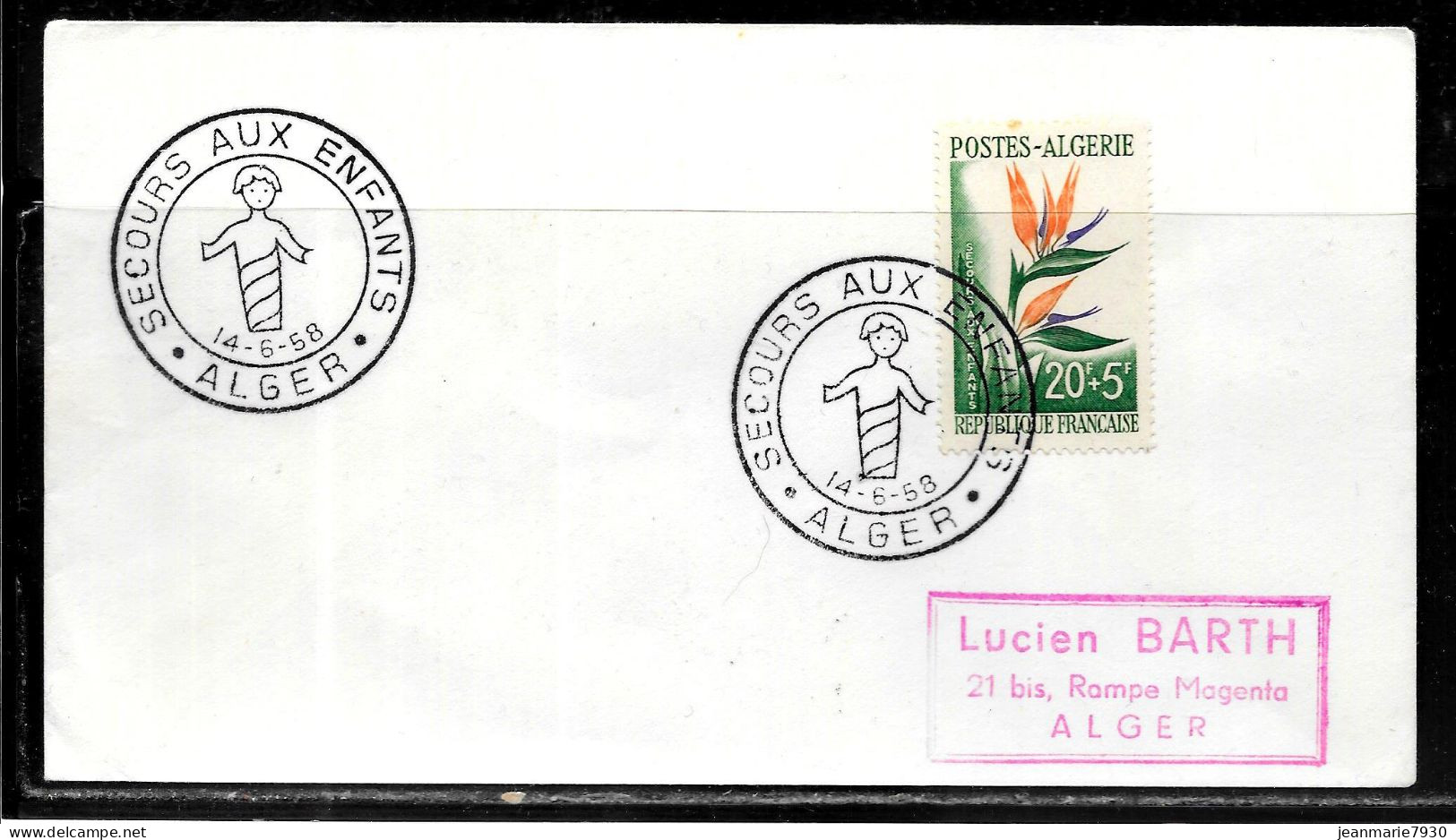 C1 - ALGERIE - N° 351 SUR LETTRE DE ALGER DU 14/06/58 - SECOURS AUX ENFANTS - Covers & Documents