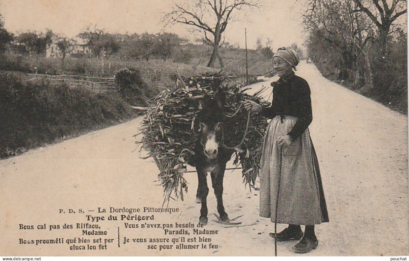 BE18 -(24) DORDOGNE PITTORESQUE  - TYPE DU PERIGORD  - PAYSANNE AVEC ANE  ET  FAGOTS  -    2 SCANS - Bekende Personen