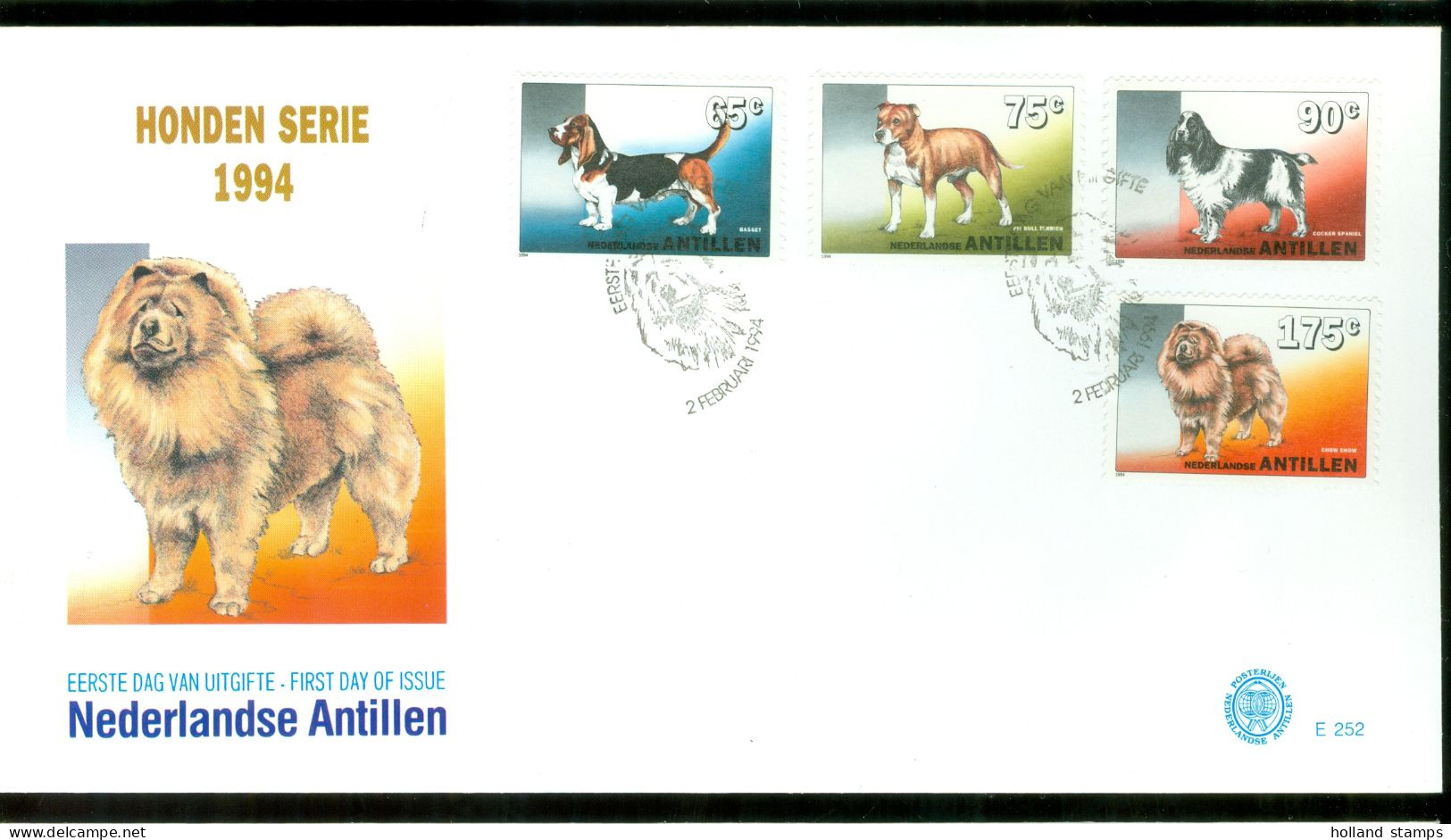 Nederlandse Antillen E252 *  FDC * 1994 *  FAUNA  * HONDEN * CHIENS * DOGS * HUNDE - Curaçao, Antille Olandesi, Aruba