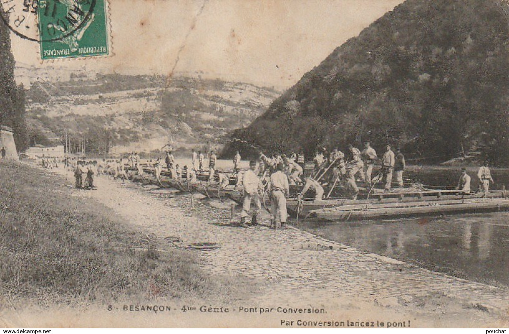 BE19 -(25) BESANCON  -  4eme GENIE  -  PONT PAR CONVERSION -   MILITAIRES AVEC LES CORDES D' AMARRAGE  - 2 SCANS - Besancon