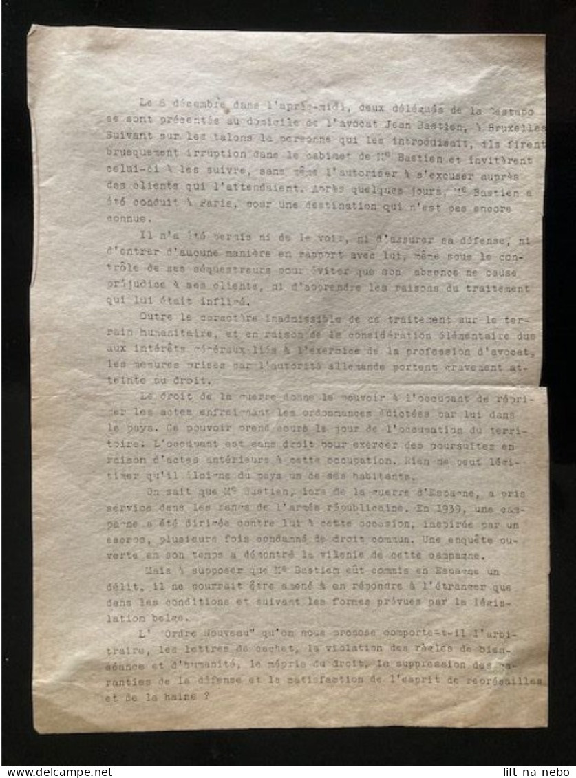 Tract Presse Clandestine Résistance Belge WWII WW2 'Le 6 Décembre Dans L'après Midi..' (Arrestation De Jean Bastien) - Documents