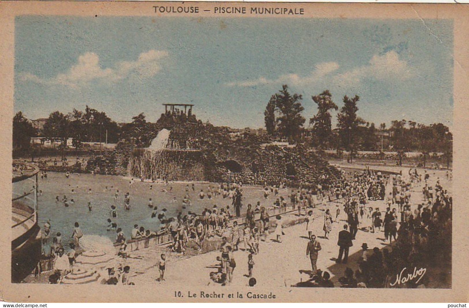 CE17 -(31) TOULOUSE - PISCINE MUNICIPALE  -  LE ROCHER ET LA CASCADE  -  BAIGNEURS  -  CARTE COLORISEE  -  2 SCANS - Toulouse