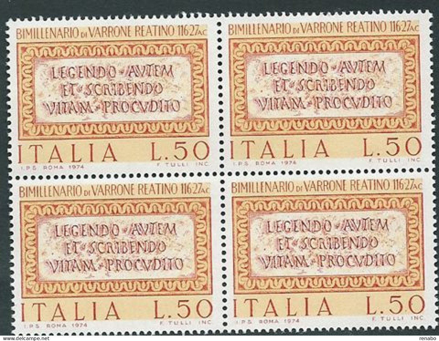 Italia 1974; Terenzio Varrone, Scrittore E Militare Romano Del I Secolo A. C. Quartina. - 1971-80:  Nuevos
