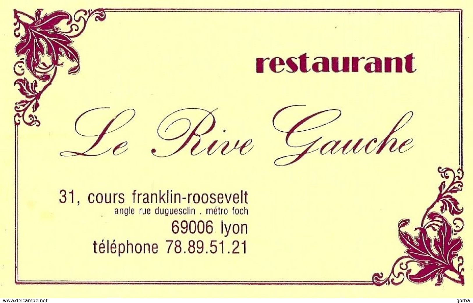 *Carte Visite Restaurant - Le Rive Gauche à Lyon (69) - Visiting Cards