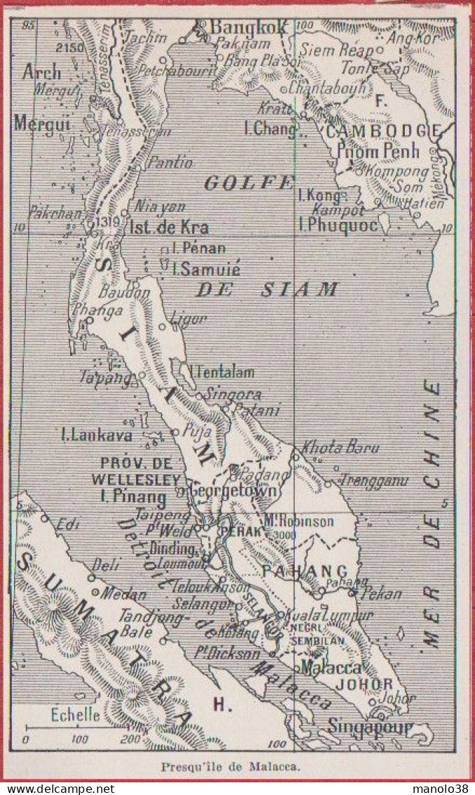 Carte De La Presqu’île De Malacca. Larousse 1948. - Historische Documenten