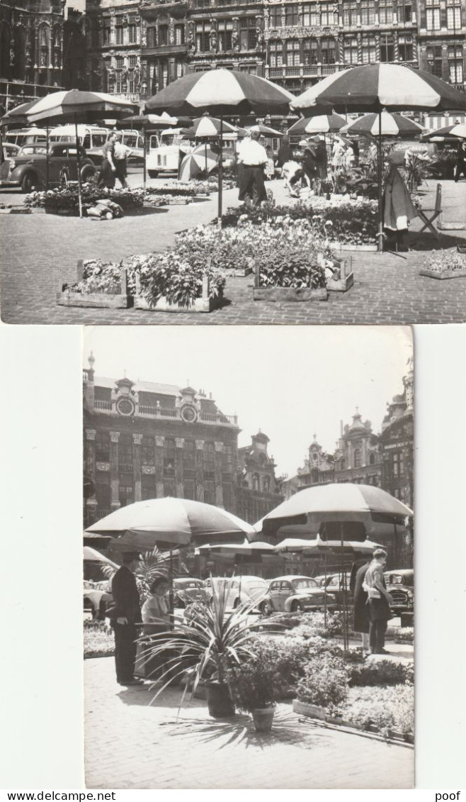 2 X Brussel : Bloemenmarkt Op De Grote Markt --- 2 Cp ( Fotokaarten ) - Mercadillos