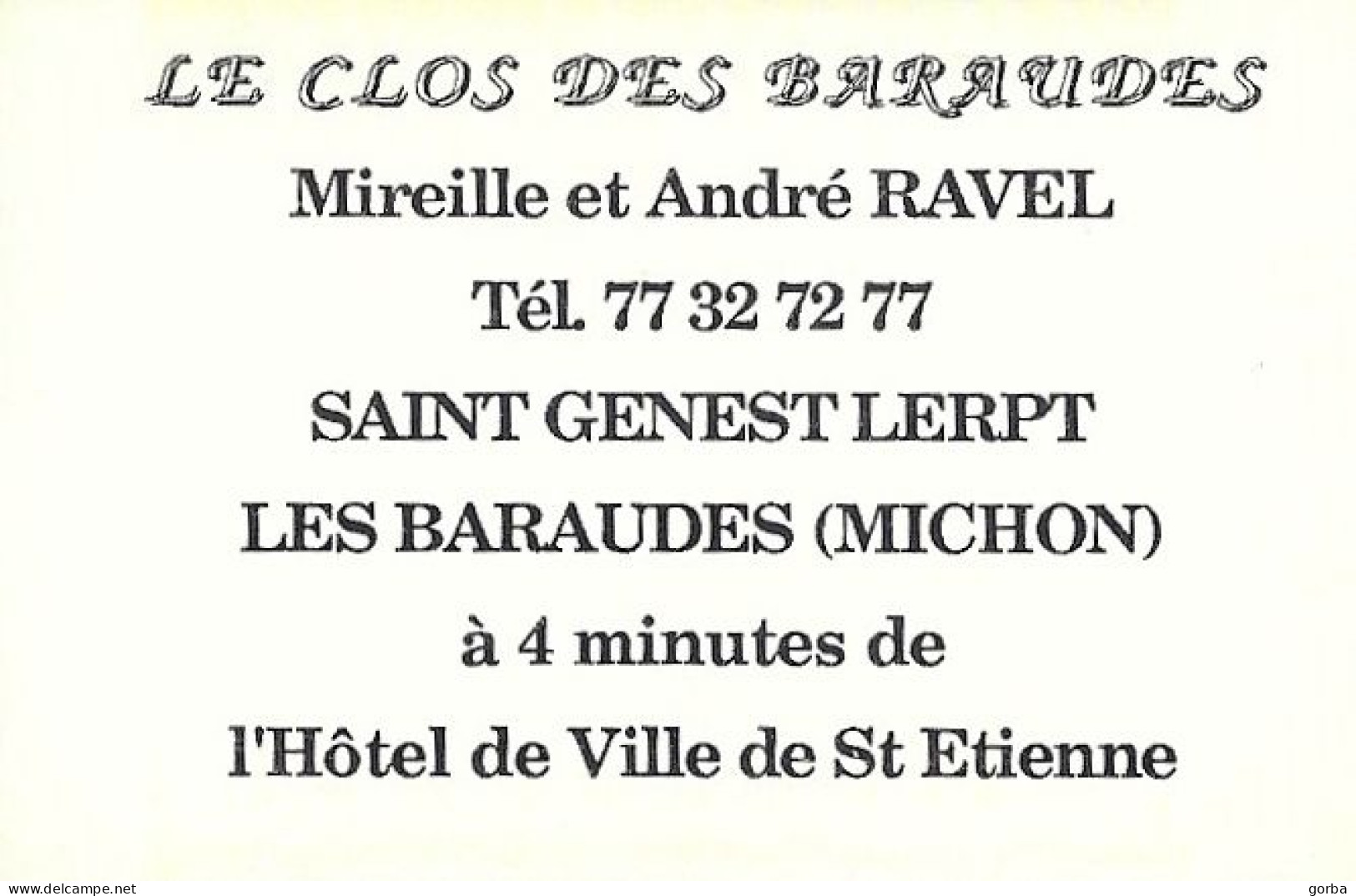 *Carte Visite Restaurant Discothèque - Le Clos Des Baraudes à Saint Genest Lerpt (42) - Visiting Cards