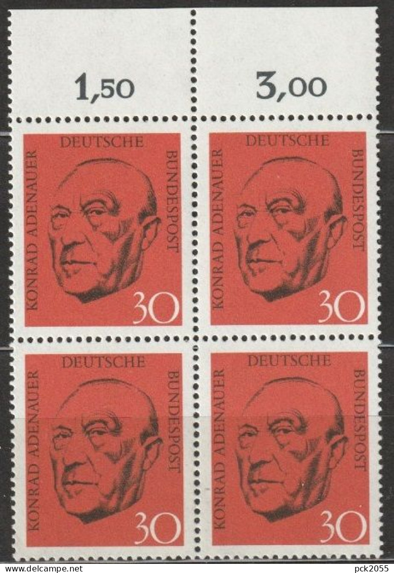 BRD 1968 MiNr.567 4er Block ** Postfrisch 1.Todestag Konrad Adenauer ( 1367 ) Günstige Versandkosten - Nuevos