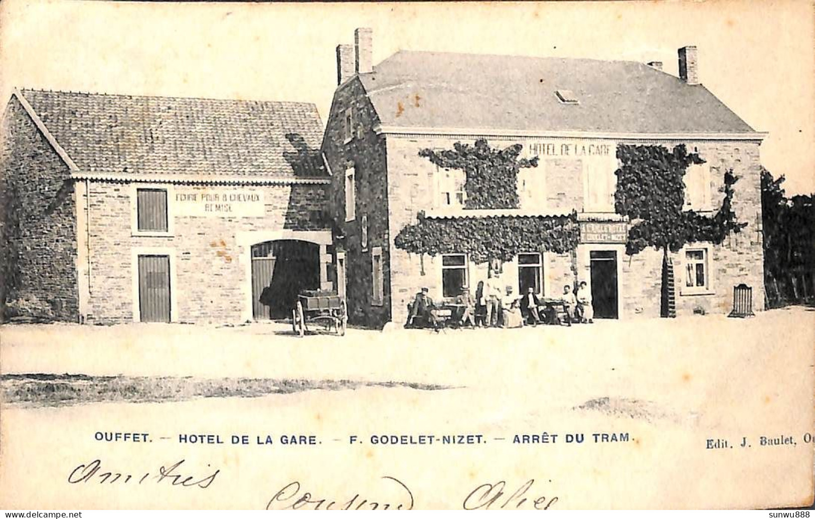 Ouffet - Hôtel De La Gare - Arrêt Du Tram (F. Godelet-Nizet, Edit. J Boulet 1903) - Ouffet