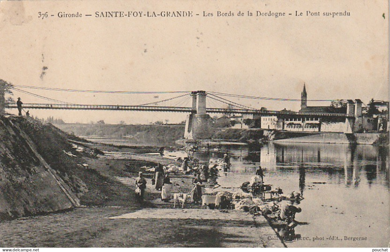 CE 25 -(33) SAINTE FOY LA GRANDE  - LES BORDS DE LA DORDOGNE  - LE PONT SUSPENDU - ANIMATION - LAVANDIERES  -  2 SCANS - Other & Unclassified