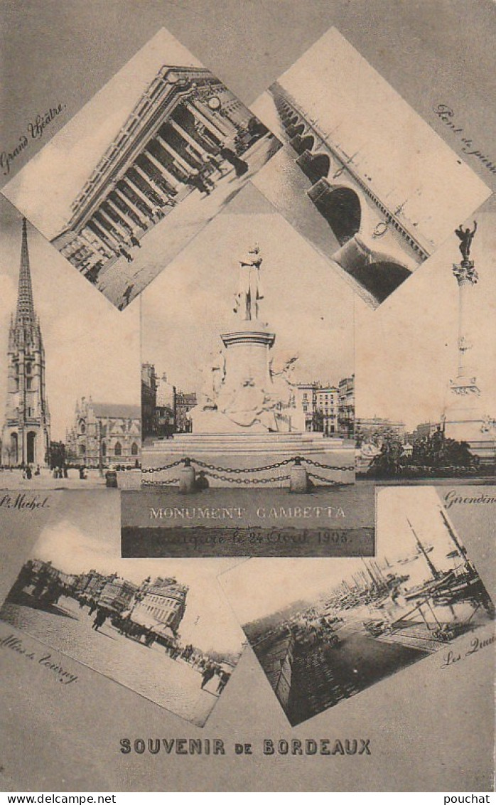 CE 26 -(33)  SOUVENIR DE BORDEAUX - CARTE MULTIVUES : MONUMENT GAMBETTA , LES QUAIS , ALLEES TOURNY ...  -  2 SCANS - Bordeaux