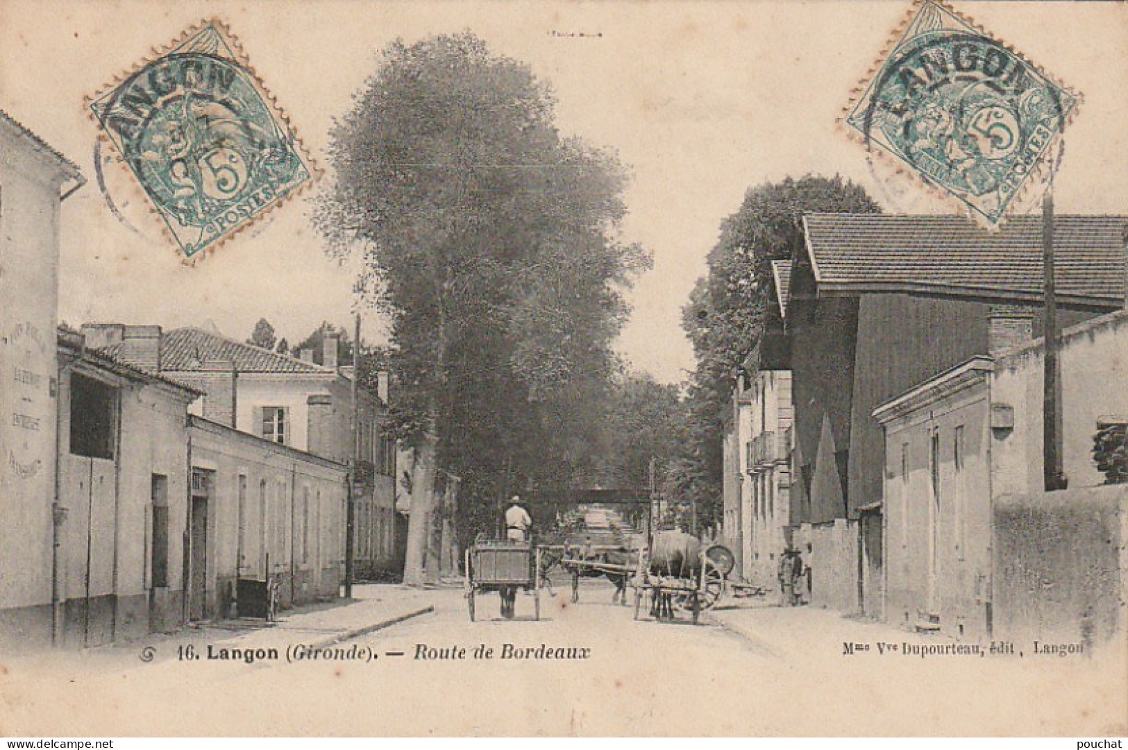 CE 26 -(33) LANGON - ROUTE DE BORDEAUX - ANIMATION -  CARRIOLE A CHEVAL -  FUTS , TONNEAUX  -  2 SCANS - Langon