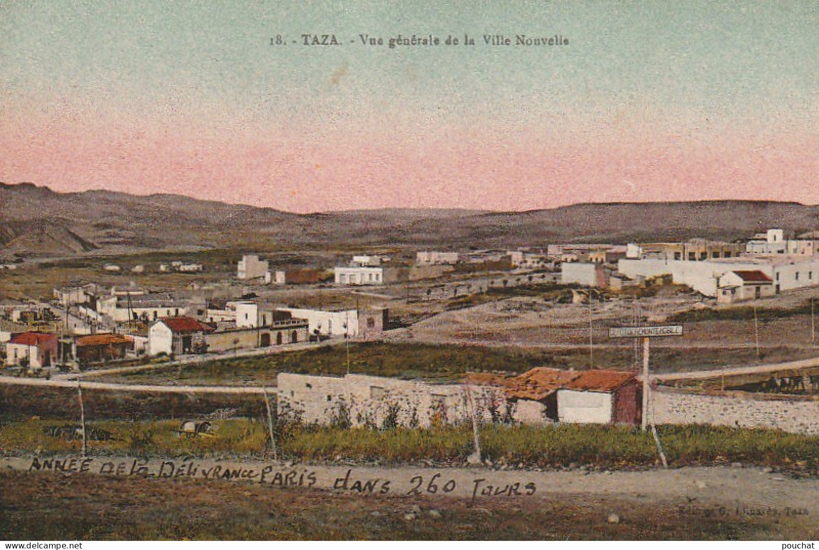 CE10 - TAZA ( MAROC ) - VUE GENERALE DE LA VILLE NOUVELLE - CARTE COLORISEE  - 2 SCANS - Autres & Non Classés