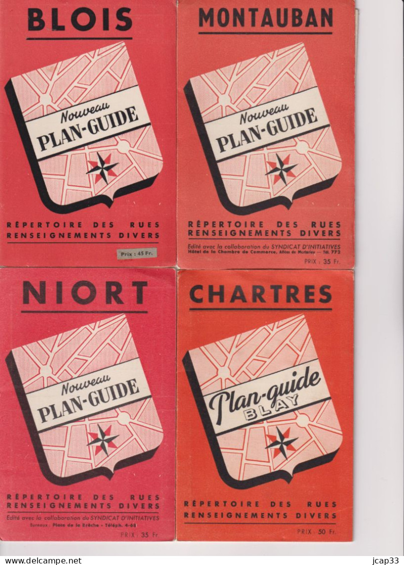 LOT DE 4 PLAN GUIDE BLAY  -  BLOIS - CHARTRES - MONTAUBAN - NIORT  - - Dépliants Touristiques