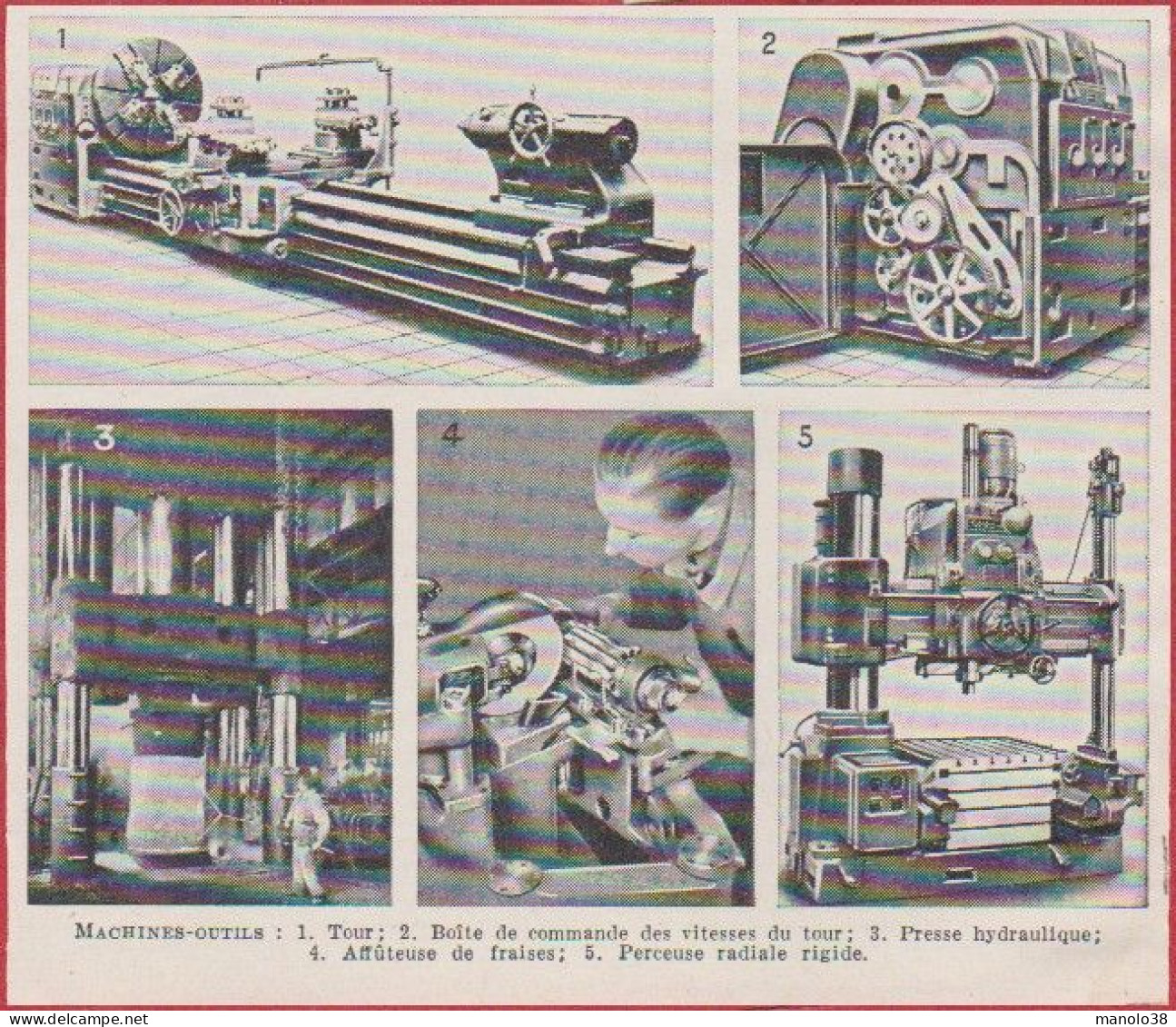 Machines Outils. Machine Outil. Tour, Presse, Affuteuse, Perceuse. Larousse 1948. - Historical Documents