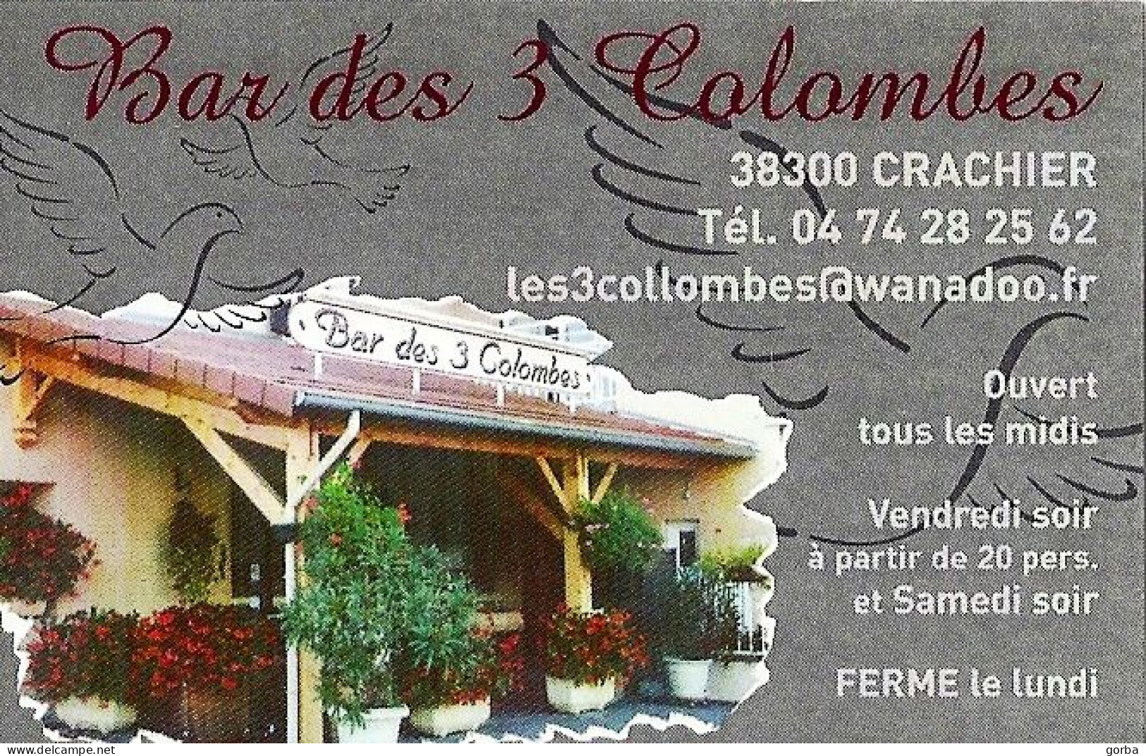 *Carte Visite Bar Restaurant - Des Trois Colombes à Crachier (38) - Cartes De Visite