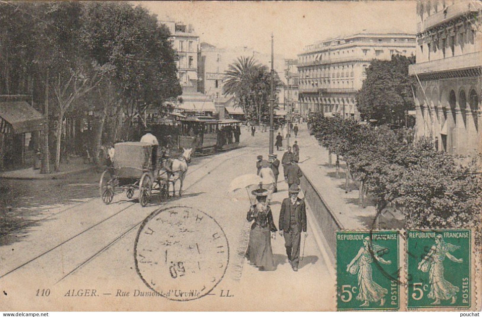 CE1 - ALGER ( ALGERIE ) - RUE DUMONT D ' URVILLE - ANIMATION  -  TRAMWAY , CALECHE   - 2 SCANS - Alger