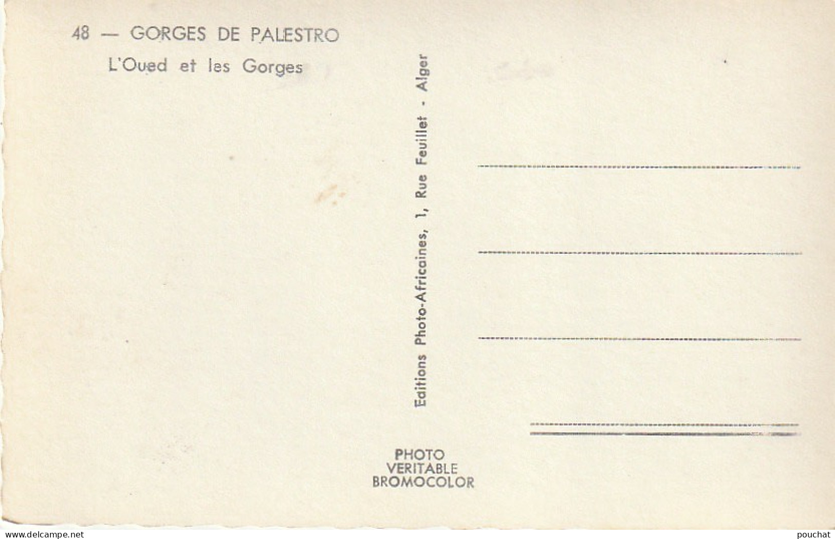 CE2 - GORGES DE PALESTRO ( ALGERIE ) -  L ' OUED ET LES GORGES  -   CARTE COULEURS  - 2 SCANS - Andere & Zonder Classificatie