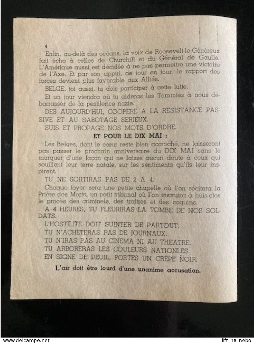 Tract Presse Clandestine Résistance Belge WWII WW2 'Belge, Il Y Aura Un An Bientôt...' (10 Mai 1941) - Documenti