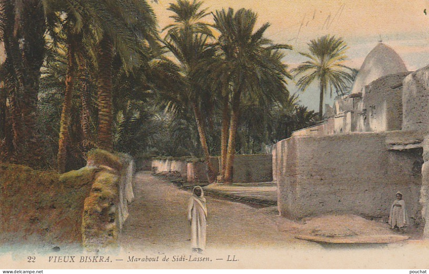 CE3 - VIEUX BISKRA ( ALGERIE ) - MARABOUT DE SIDI LASSEN  - CARTE COLORISEE  -  2 SCANS - Biskra