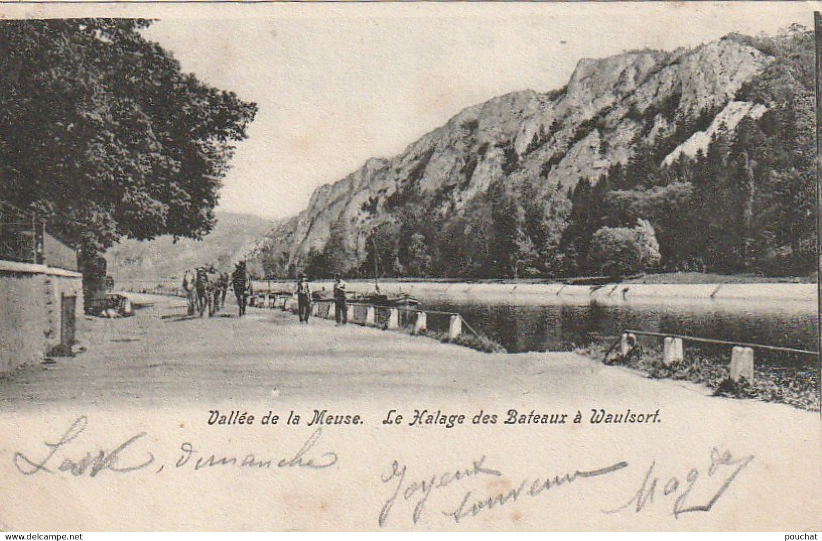 CE4 - VALLEE DE LA MEUSE ( BELGIQUE ) -  LE HALAGE DES BATEAUX A WAULSORT - ATTELAGE -  2 SCANS - Hastiere