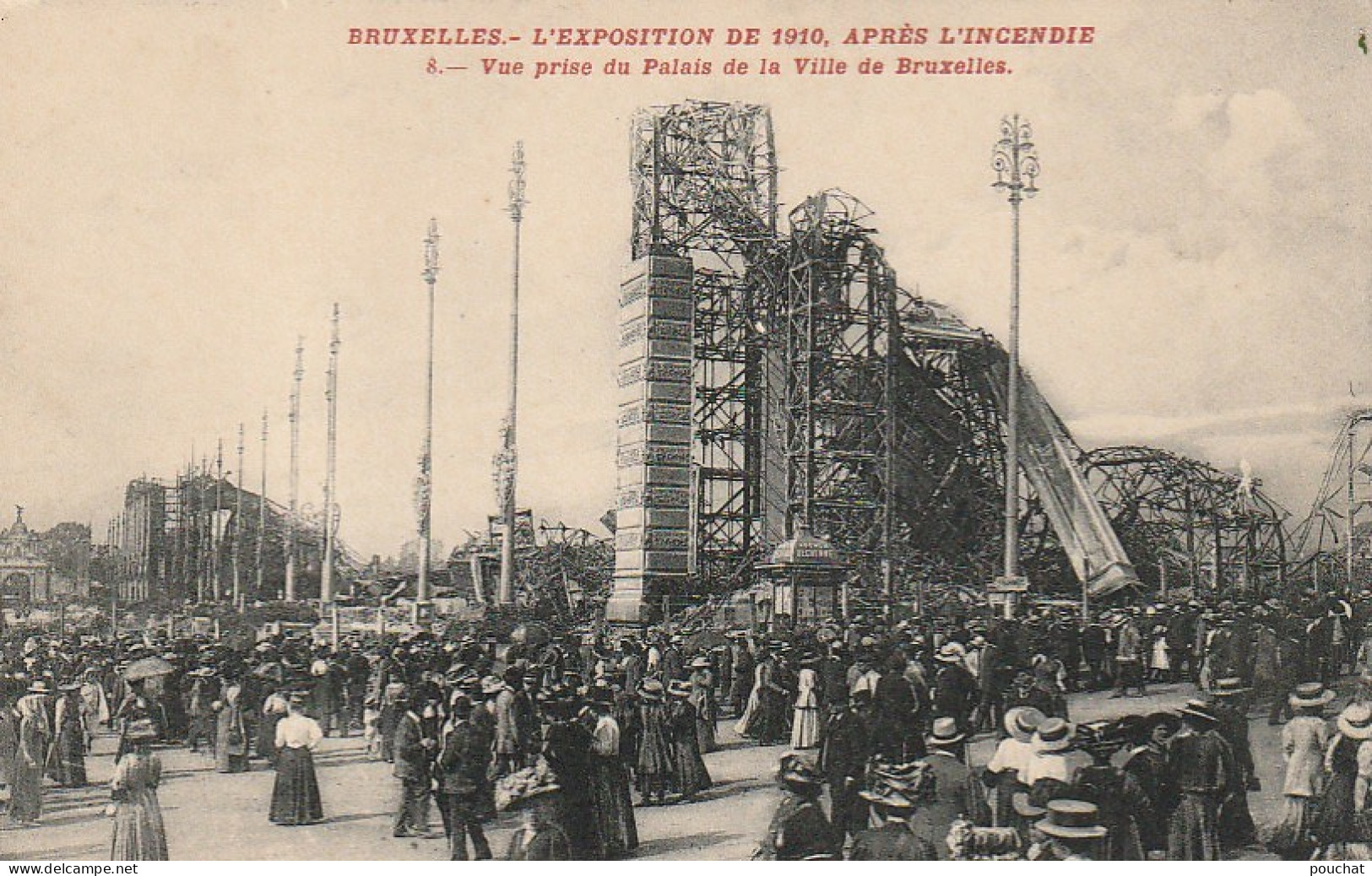 CE4 - BRUXELLES ( BELGIQUE ) - EXPOSITION DE 1910 APRES L' INCENDIE  - VUE PRISE DU PALAIS DE BRUXELLES - 2 SCANS - Feste, Eventi