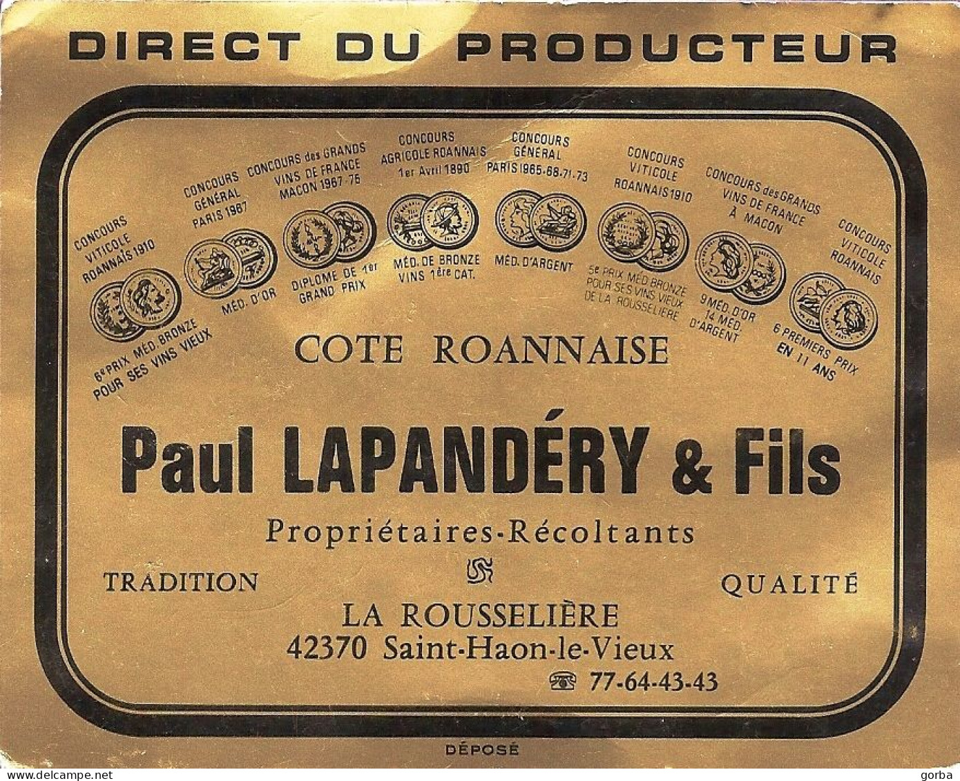 *Carte Visite - Paul Lapandéry Et Fils - Propriétaires Récoltants Cote Roannaise à Saint Haon Le Vieux (42) - Cartes De Visite