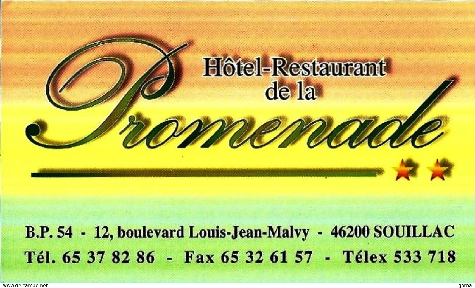 *Carte Visite Hôtel Restaurant - La Promenade à Souillac (46) - Cartoncini Da Visita